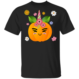Happy Pumpkin Unicorn Flowers Cute Halloween Unicorn Lover Gifts T-Shirt - Macnystore