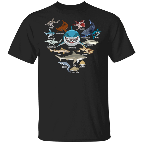 Heart Love Shark Faces Cool Shark Lover Gifts T-Shirt - Macnystore