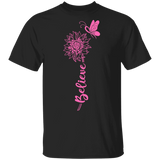 Believe In Breast Cancer Awareness Cute Pink Sunflower Butterfly Ribbon Matching Breast Cancer Patient Supporter Women Gifts T-Shirt - Macnystore