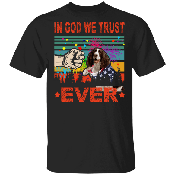 In God We Trust Ever Cute English Cocker Spaniel Wearing American Flag 4th Of July Gifts T-Shirt - Macnystore