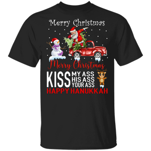 Christmas Santa Shirt Merry Christmas Kiss My Ass Happy Hanukkah Funny Christmas Santa Dabbing Lover Gifts Christmas T-Shirt - Macnystore