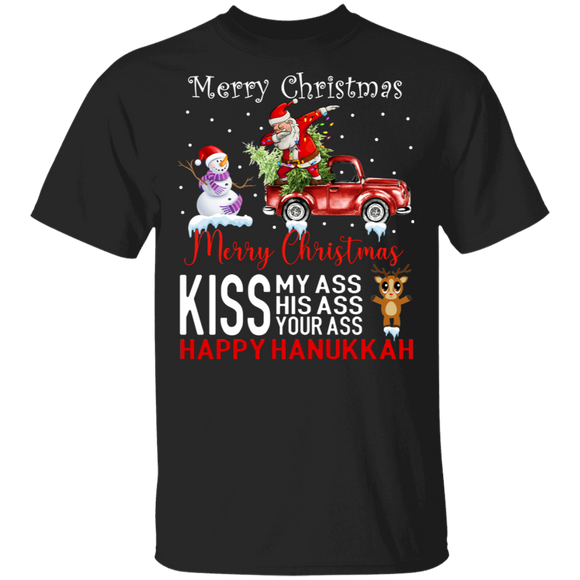 Christmas Santa Shirt Merry Christmas Kiss My Ass Happy Hanukkah Funny Christmas Santa Dabbing Lover Gifts Christmas T-Shirt - Macnystore