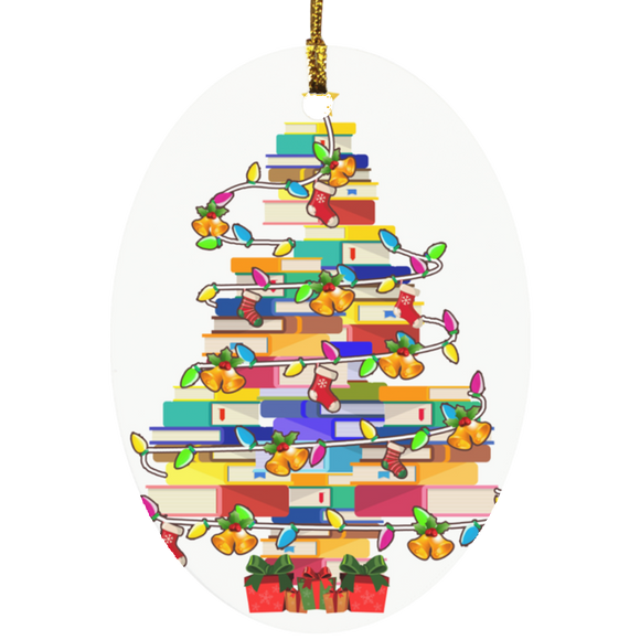 Christmas Ornament Funny Christmas Library Book Tree Cute Book Lover Librarian Decorative Hanging Ornaments SUBORNO Oval Ornament - Macnystore