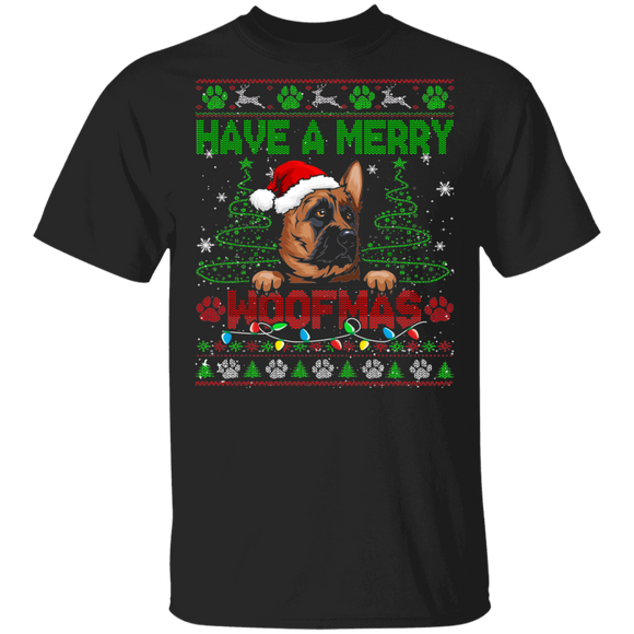 Christmas Dog Shirt Have A Merry Woofmas Ugly Funny Christmas Sweater Santa German Shepherd Dog Lover Gifts T-Shirt - Macnystore