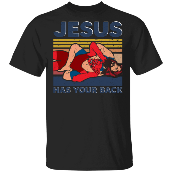 Vintage Retro Jesus Has Your Back Satan Christian Cool Wrestling Lover Gifts T-Shirt - Macnystore