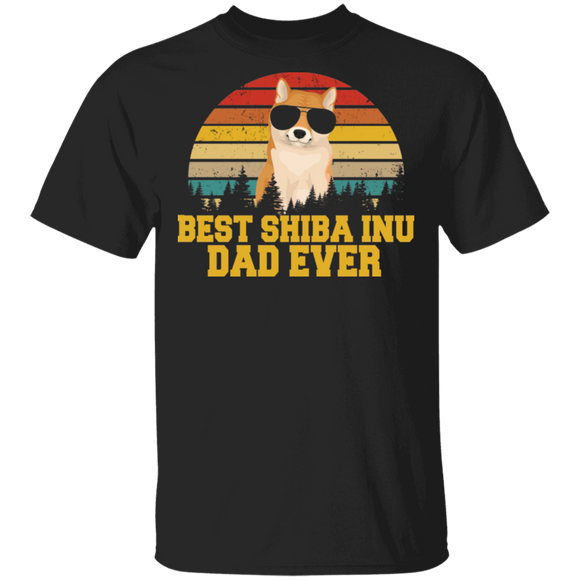 Vintage Retro Best Shiba Inu Dad Ever Cool Shiba Inu Wearing Cool Sunglasses Shirt Matching Shiba Inu Lover Father's Day Gifts T-Shirt - Macnystore