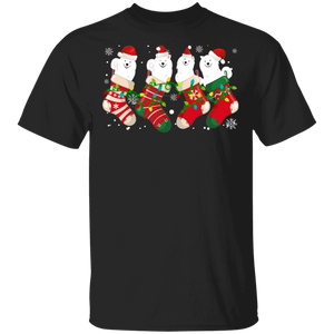 Christmas Samoyed Lover Shirt Samoyed Dogs In Christmas Socks Funny Santa Samoyed Lover Gifts Christmas T-Shirt - Macnystore