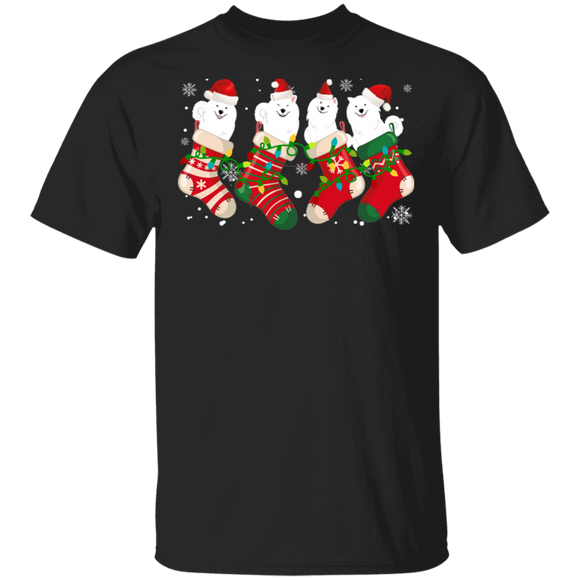 Christmas Samoyed Lover Shirt Samoyed Dogs In Christmas Socks Funny Santa Samoyed Lover Gifts Christmas T-Shirt - Macnystore