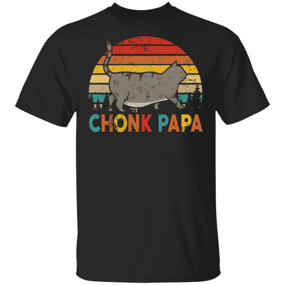 Father's Day Cat Shirt Vintage Retro Chonk Papa Funny Cat Fat Papa Dad Father's Day Gifts T-Shirt - Macnystore