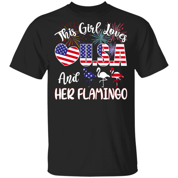 This Girl Loves USA And Her Flamingo American Flag Flamingo Lover July 4th Gifts T-Shirt - Macnystore