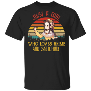 Anime Girl Shirt Vintage Retro Just A Girl Who Loves Anime And Sketching Cool Drawing Anime Girl Lover Gifts T-Shirt - Macnystore