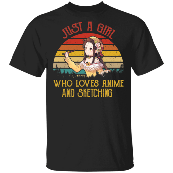 Anime Girl Shirt Vintage Retro Just A Girl Who Loves Anime And Sketching Cool Drawing Anime Girl Lover Gifts T-Shirt - Macnystore