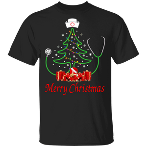 Christmas Tree Nurse Shirt Merry Christmas Cool Christmas Tree Lights Nurse Lover Gifts Christmas T-Shirt - Macnystore