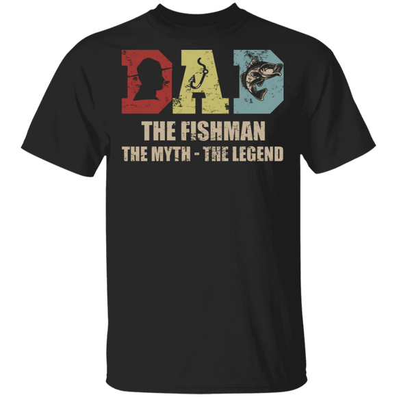 Vintage Dad The Fishman The Myth The Legend Shirt Matching Fishman Fisher Dad Father's Day Gifts T-Shirt - Macnystore