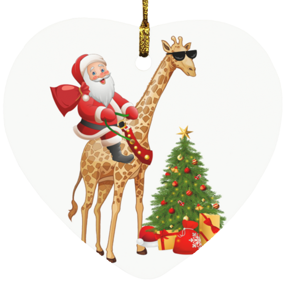 Decorative Hanging Ornaments Christmas Santa Shirt Santa Riding Giraffe Funny Christmas Giraffe Lover Gifts SUBORNH Heart Ornament - Macnystore
