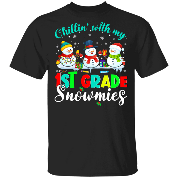 Christmas Snowman Shirt Chillin With My 1st Grade Sometimes Cool Christmas Teacher Gifts Christmas T-Shirt - Macnystore
