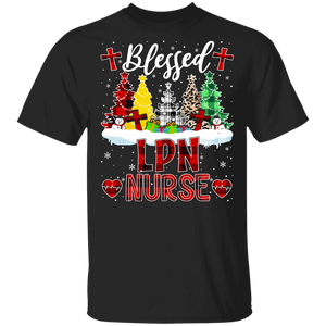 Christmas Nurse Shirt Blessed LPN Nurse Funny Christmas Nurse Buffalo Plaid X-mas Tree Lover Gifts T-Shirt - Macnystore