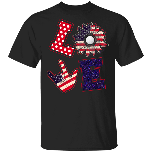 Love American Flag Sunflower Golf Shirt Matching Golf Lover Player Happy 4th Of July United States Independence Day Gifts T-Shirt - Macnystore