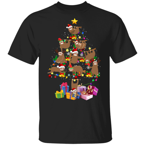 Christmas Sloth Lover Shirt Sloth Christmas Tree Funny Sloth X-mas Lights Lover Gifts Christmas T-Shirt - Macnystore