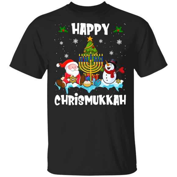 Christmas Shirt Santa With Snowman Christmas Tree Hanukkah Jewish Christmas Gifts Christmas T-Shirt - Macnystore