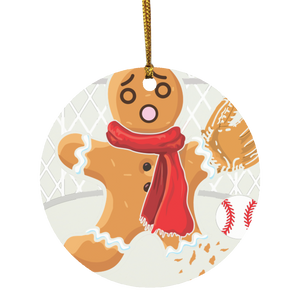 Christmas Gingerbread Shirt Baseball Goalie Funny Christmas Gingerbread Man Snap Baseball Player Lover Gifts SUBORNC Circle Ornament - Macnystore