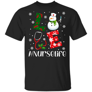 Christmas Nurse Shirt Love Nurse Life Cool Christmas Snowman Nursing Nurse Lover Gifts T-Shirt - Macnystore
