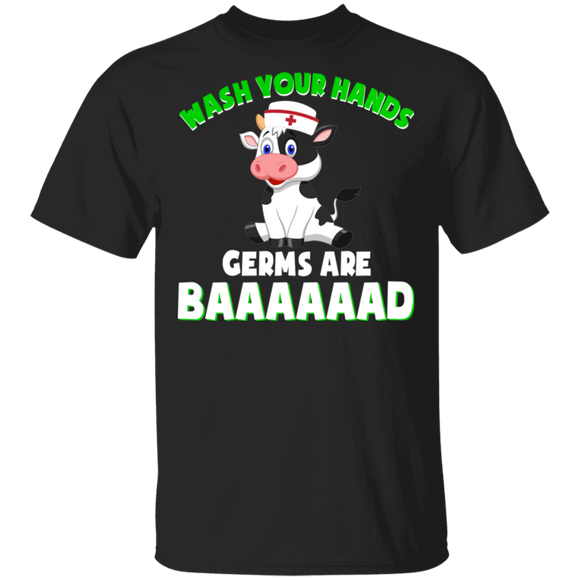 Wash Your Hand Germs Are Baaaad Cute Cow Wearing Nurse Hat Shirt Matching Cow Lover Nurse Doctor Gifts T-Shirt - Macnystore