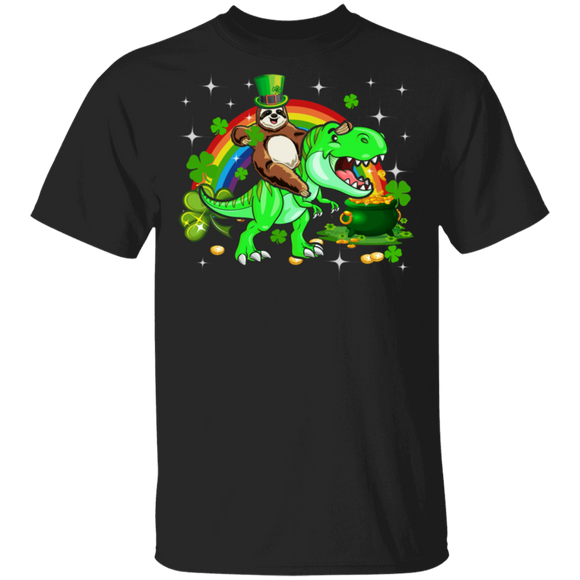 Leprechaun Sloth Riding T-rex Funny St Patrick's Day T-Shirt - Macnystore