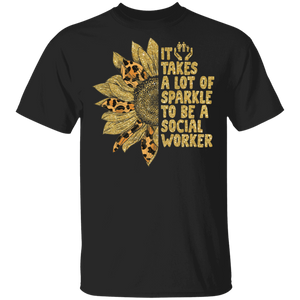 It Takes A Lot Of Sparkle To Be A Social Worker Cute Leopard Half Sunflower Shirt Matching Social Worker Gifts T-Shirt - Macnystore