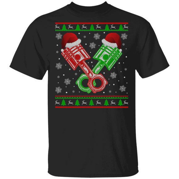Christmas Car Mechanic Shirt Automobile Piston Ugly Funny Christmas Sweater Santa Car Mechanic Gifts T-Shirt - Macnystore