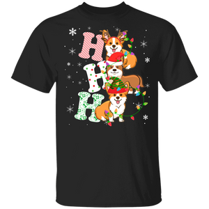 Christmas Santa Shirt Ho Ho Ho Funny Christmas Light Santa Elf Reindeer Corgi Dog Lover Gifts T-Shirt - Macnystore