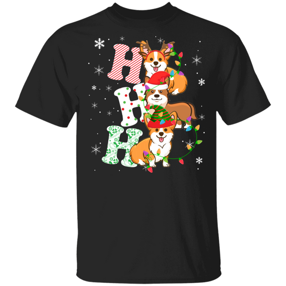 Christmas Santa Shirt Ho Ho Ho Funny Christmas Light Santa Elf Reindeer Corgi Dog Lover Gifts T-Shirt - Macnystore