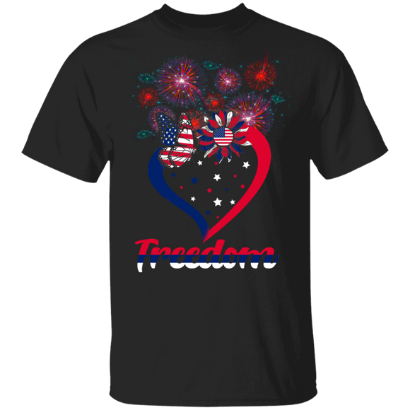 Butterfly Heart Sunflower Flag 4th July American Patriotic T-Shirt - Macnystore