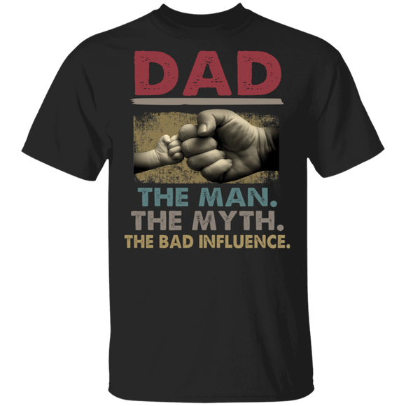 Vintage Dad The Man The Myth The Bad Influence Dad Shaking Hands Shirt Matching Father's Day Gifts T-Shirt - Macnystore