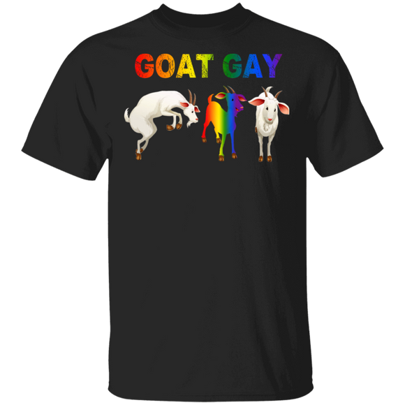 Goat Gay Funny Three Goats LGBT Flag Shirt Matching Goat Lover Fans Proud LGBT Gay Gifts T-Shirt - Macnystore