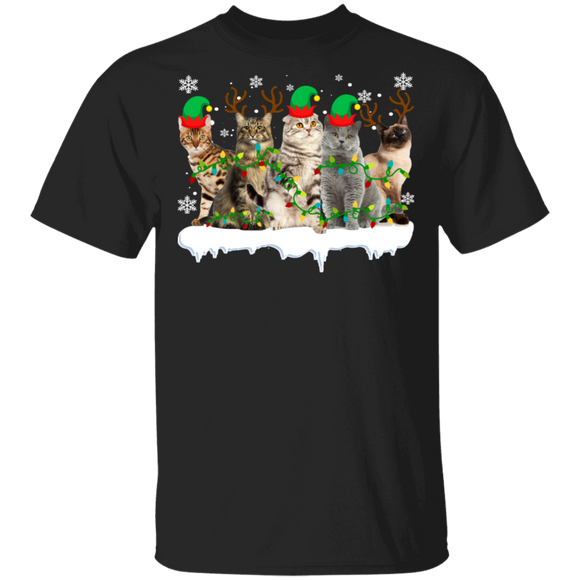 Christmas Cat Shirt Funny X-mas Reindeer Elf Cat Lover Gifts Christmas T-Shirt - Macnystore