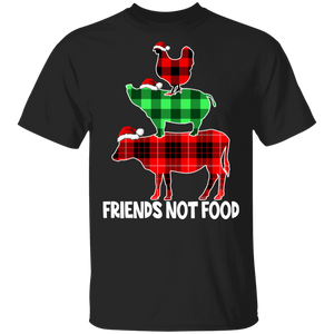 Christmas Farmer Shirt Friends Not Food Funny Christmas Tree Red Plaid Pig Cow Chicken X-mas Lights Farmer Gifts T-Shirt - Macnystore