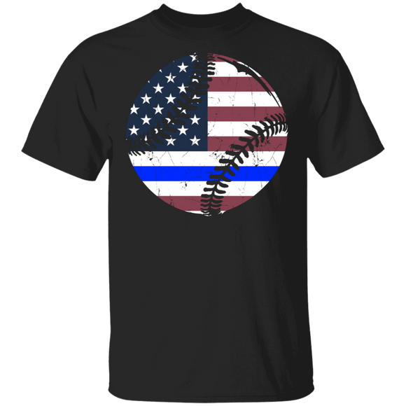 Thin Blue Line American Flag Baseball Ball Matching Baseball Player Lover Gifts T-Shirt - Macnystore