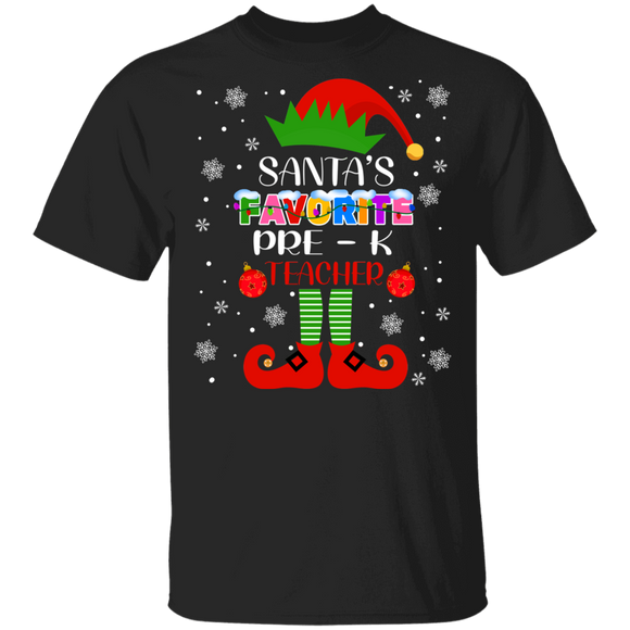 Christmas Elf Shirt Santa's Favorite Pre-KTeacher Funny Christmas Elf Lover Matching Teacher Group Gifts T-Shirt - Macnystore