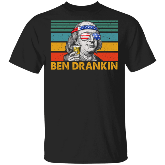 Vintage Retro Ben Drankin Cute Benjamin Franklin Wearing American Flag Headband Glasses Shirt 4th Of July US Independence Day Gifts T-Shirt - Macnystore