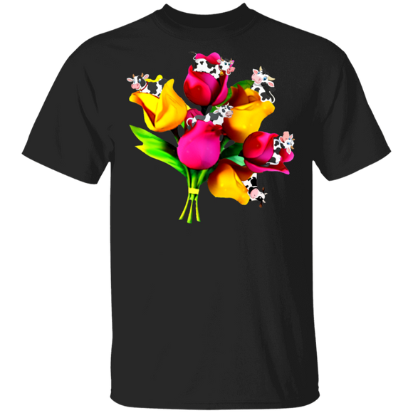 Tulip Cow Funny Cows In Tulips Shirt Matching Kids Men Women Cow Lover Owner Tulip Lover Farmer Rancher Gifts T-Shirt - Macnystore