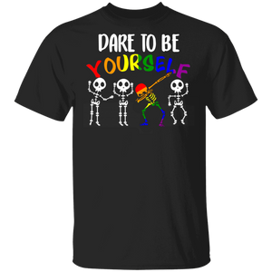 Dare To Be Yourself Pride LGBT Dabbing Skeleton Proud LGBT Gay Lesbian Gifts T-Shirt - Macnystore