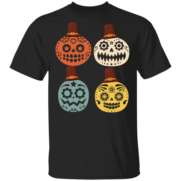 Halloween Day Of The Dead Shirt Pumpkin Sugar Skull Pilgrim Funny Halloween Dia De Los Muertos Pumpkin Lover Gifts Halloween T-Shirt - Macnystore