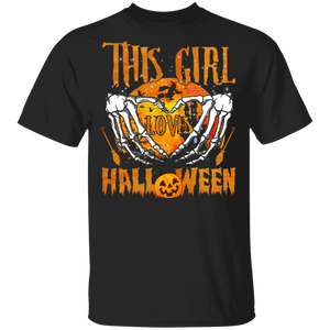 This Girl Loves Halloween Funny Hand Bones Ghostly Halloween Gifts T-Shirt - Macnystore