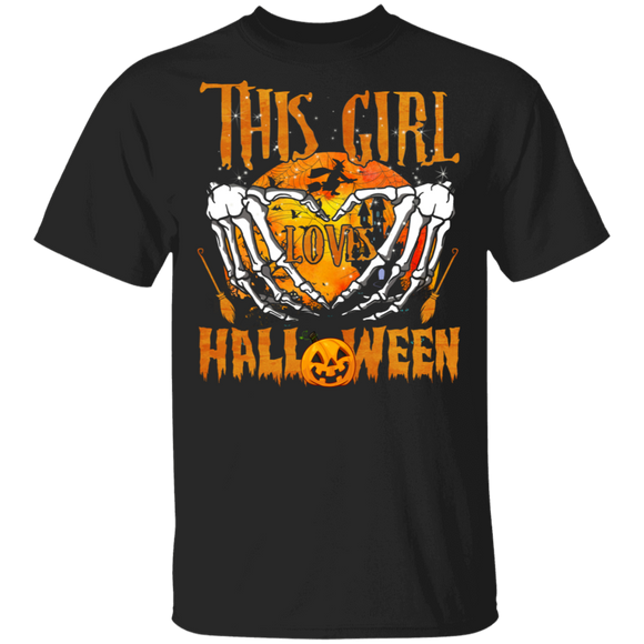 This Girl Loves Halloween Funny Hand Bones Ghostly Halloween Gifts T-Shirt - Macnystore