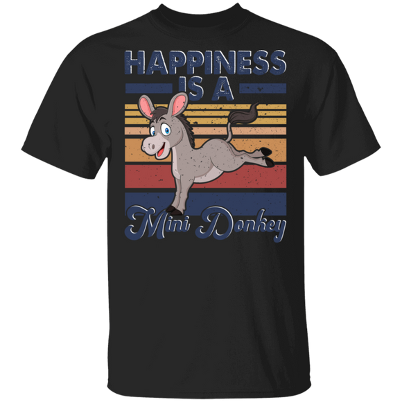 Vintage Retro Miniature Donkey Happiness is A Mini Donkey Pet Donkey Lovers T-Shirt - Macnystore
