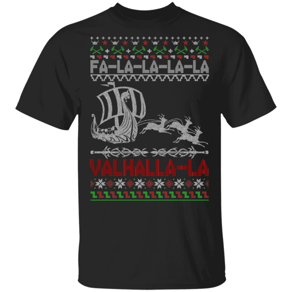 Christmas Reindeer Shirt Fa La La Valhalla Cool Ugly Christmas Sweater Viking Ship Reindeer Lover Gifts Christmas T-Shirt - Macnystore