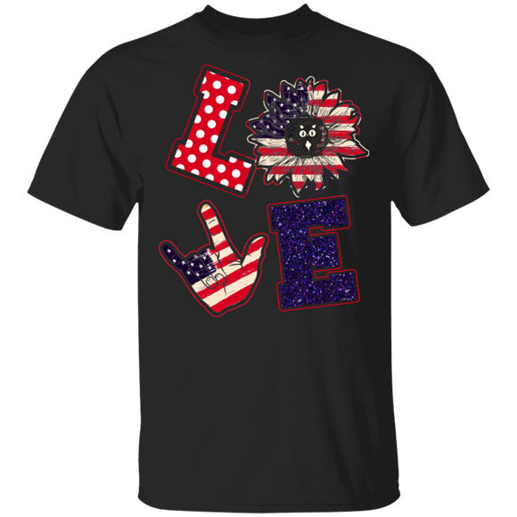 Love American Flag Sunflower Cat Shirt Matching Cat Lover Owner Fans Happy 4th Of July United States Independence Day Gifts T-Shirt - Macnystore