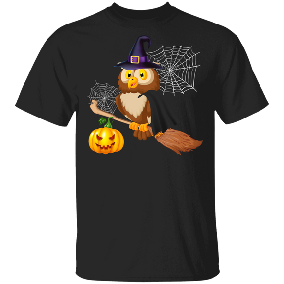 Owl Witch Pumpkin Broom Halloween T-Shirt - Macnystore