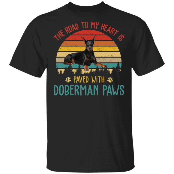 Vintage Retro The Road To My Heart Is Paved With Doberman Paws T-Shirt - Macnystore